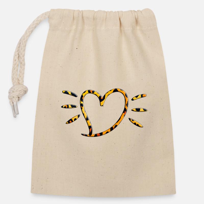 Rayons du cœur léopard - Sac cadeau en coton avec cordon (14 x 20 cm) - nature