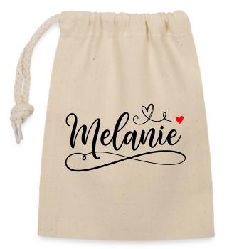 Melanie Last name First name with heart - Closable cotton gift bag (14x20cm) - nature - Front