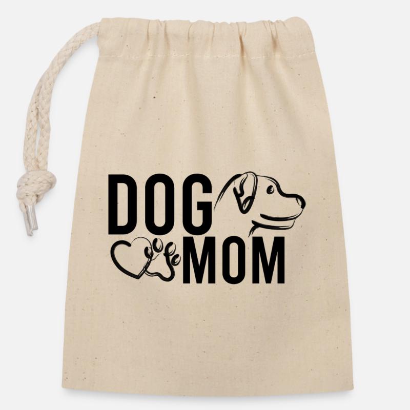 Conception de maman chien - Sac cadeau en coton avec cordon (14 x 20 cm) - nature