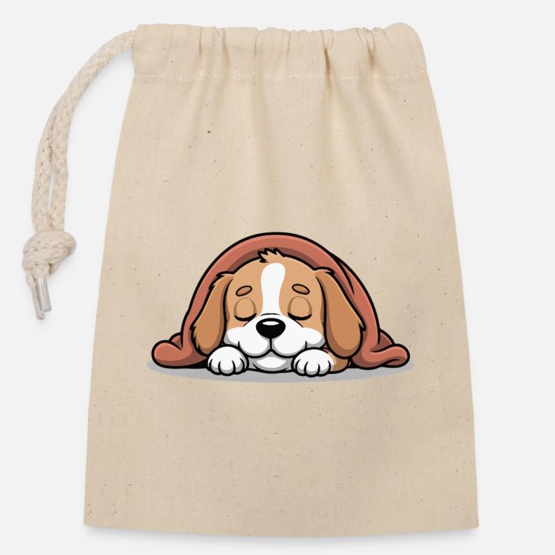 Sleeping Beagle Soft Toy - Closable cotton gift bag (14x20cm) - nature