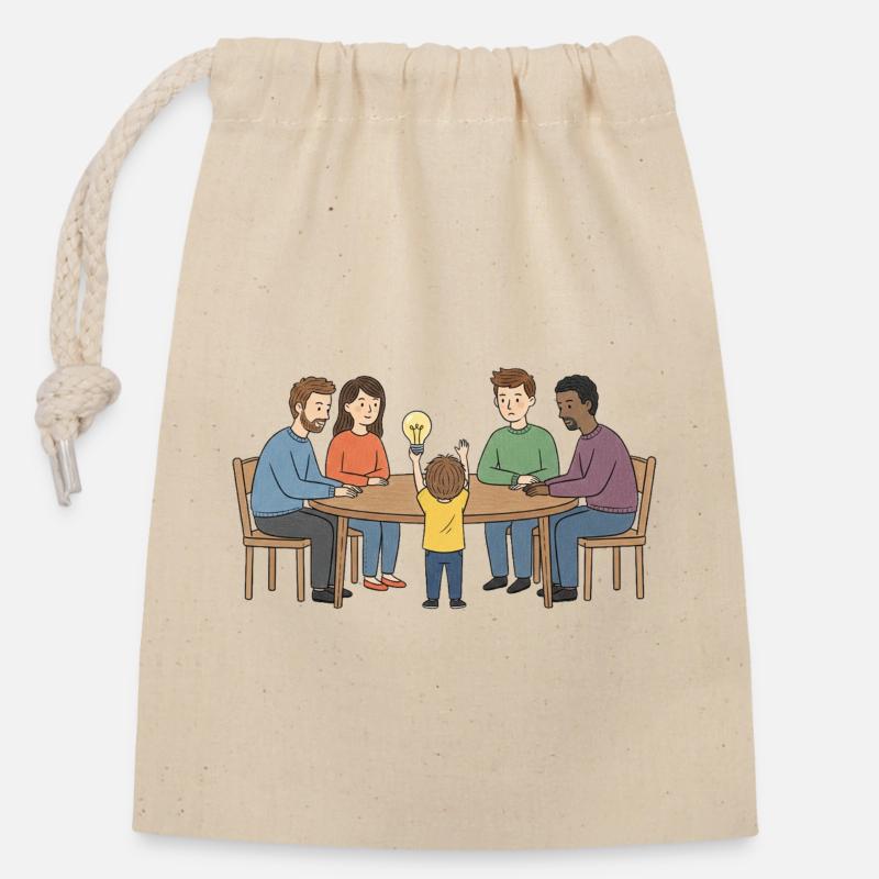 Idée collective autour d'une table - Sac cadeau en coton avec cordon (14 x 20 cm) - nature