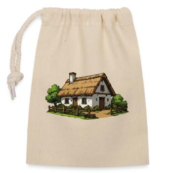 Small thatched house in the countryside - Closable cotton gift bag (14x20cm) - nature - Front