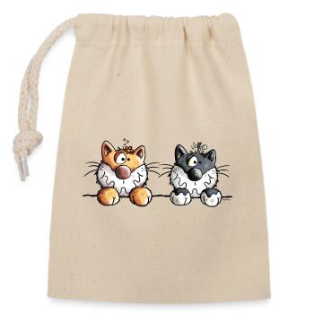 Deux chats - Sac cadeau en coton avec cordon (14 x 20 cm) - nature - Devant