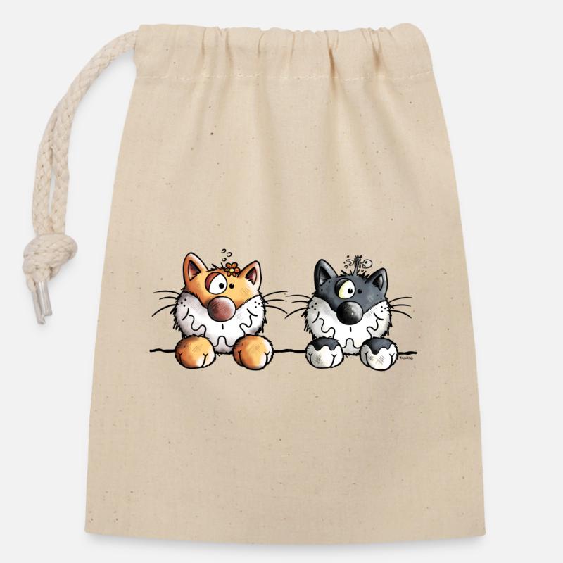 Deux chats - Sac cadeau en coton avec cordon (14 x 20 cm) - nature