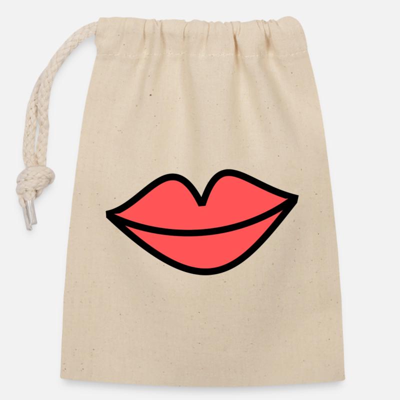 Bouche - Sac cadeau en coton avec cordon (14 x 20 cm) - nature