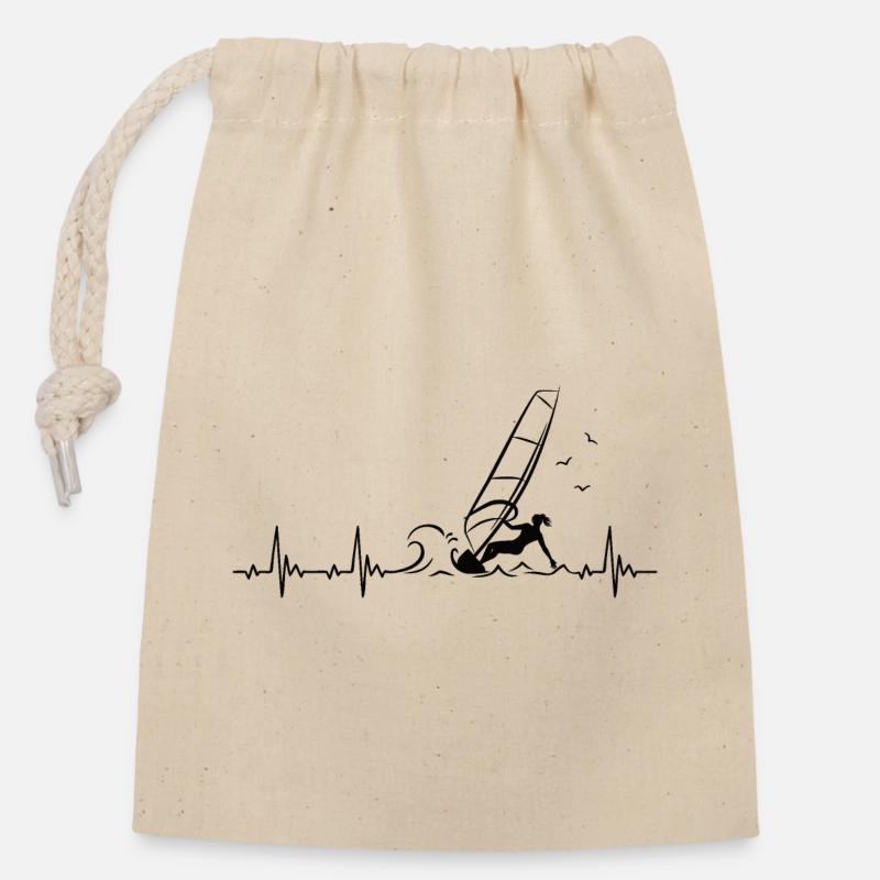 Windsurfing Heartbeat avec Windsurfer Puls - Sac cadeau en coton avec cordon (14 x 20 cm) - nature
