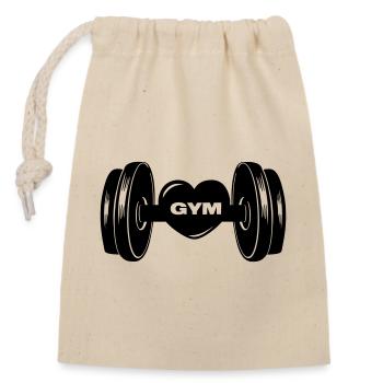Fitness GYM dumbbel weight with heart - Closable cotton gift bag (14x20cm) - nature - Front