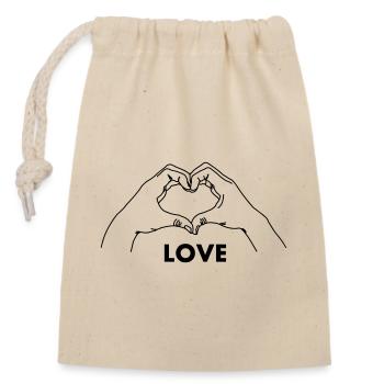 Handgeste Herz LIEBE - Verschließbarer Geschenkbeutel aus Baumwolle (14x20cm) - Natur - Vorne