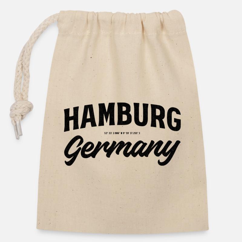 Hamburg Germany – Koordinaten Design - Verschließbarer Geschenkbeutel aus Baumwolle (14x20cm) - Natur