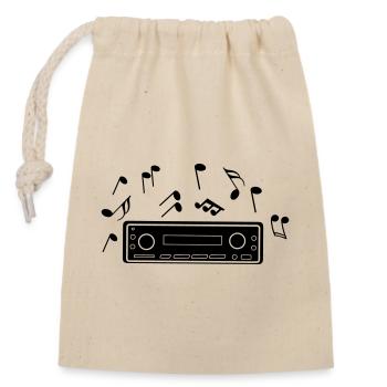 Autoradio mit Musiknoten - Verschließbarer Geschenkbeutel aus Baumwolle (14x20cm) - Natur - Vorne