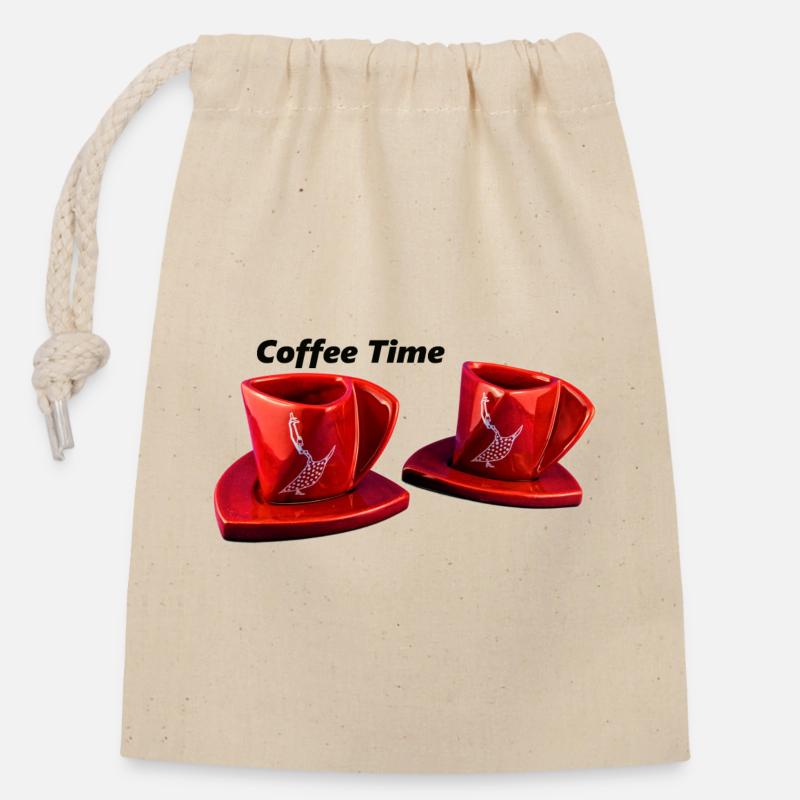 Coffee time - Closable cotton gift bag (14x20cm) - nature