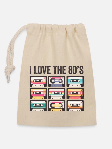 J’aime les années 80 80s cassette mixtape rétro drôle - Sac cadeau en coton avec cordon (14 x 20 cm) - nature