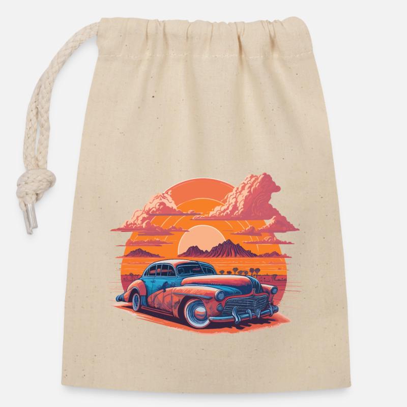 Coucher de soleil vibrant dans le désert - Sac cadeau en coton avec cordon (14 x 20 cm) - nature