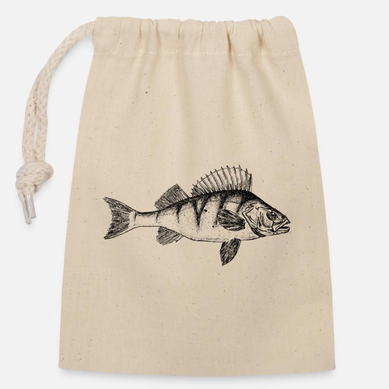 Barsch Perch Motiv - Verschließbarer Geschenkbeutel aus Baumwolle (14x20cm) - Natur