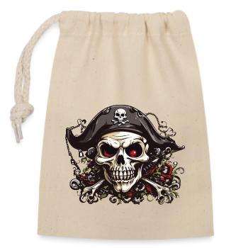 Jolly Roger Piraten Halloween Totenkopf Design - Verschließbarer Geschenkbeutel aus Baumwolle (14x20cm) - Natur - Vorne