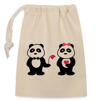 Couple de pandas amoureux - Sac cadeau en coton avec cordon (14 x 20 cm) - nature - Devant