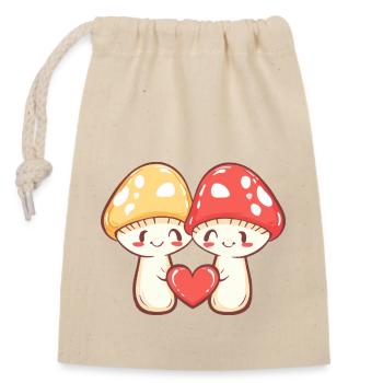 Champignons Couple Amour Coeur Drôle - Sac cadeau en coton avec cordon (14 x 20 cm) - nature - Devant