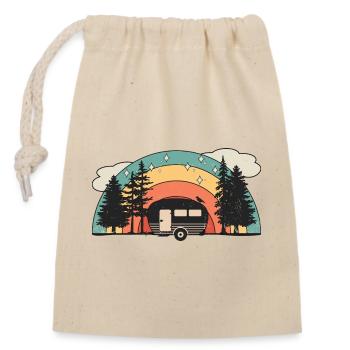 Retro Sonne Wohnwagen Wohnmobil Caravan Camping - Verschließbarer Geschenkbeutel aus Baumwolle (14x20cm) - Natur - Vorne