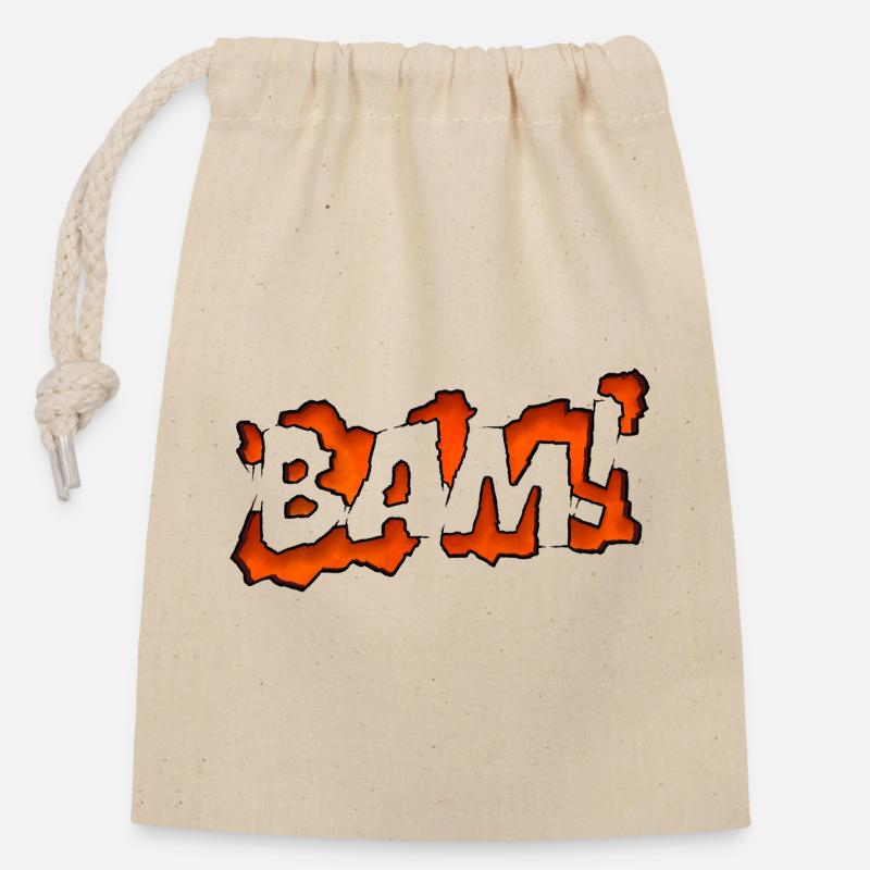Graffity Text Art BAM ! - Sac cadeau en coton avec cordon (14 x 20 cm) - nature