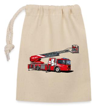 Feuerwehr mit Leiter - Verschließbarer Geschenkbeutel aus Baumwolle (14x20cm) - Natur - Vorne