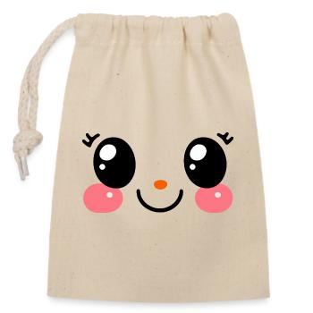 cute face, kawaii manga fan eyes, chibi - Closable cotton gift bag (14x20cm) - nature - Front