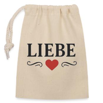 Liebe Schriftzug mit rotem Herz  - Verschließbarer Geschenkbeutel aus Baumwolle (14x20cm) - Natur - Vorne