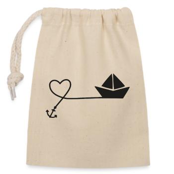 Papierboot Skizze – Segelboot mit Anker und Schnur - Verschließbarer Geschenkbeutel aus Baumwolle (14x20cm) - Natur - Vorne