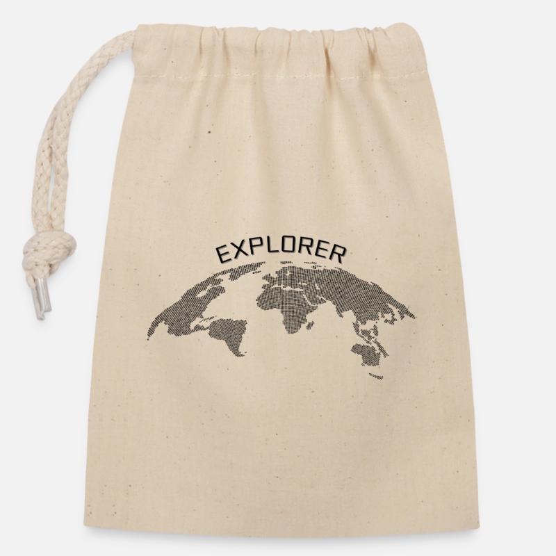 Explorer T-Shirt / World Map / Geography - Closable cotton gift bag (14x20cm) - nature