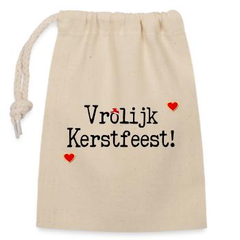 Merry Christmas Wishes - Closable cotton gift bag (14x20cm) - nature - Front