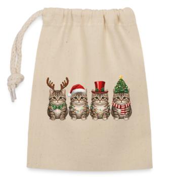 Chat tigré Père Noël - Sac cadeau en coton avec cordon (14 x 20 cm) - nature - Devant