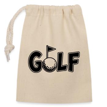 Golf lettering with golf ball and golf flag - Closable cotton gift bag (14x20cm) - nature - Front