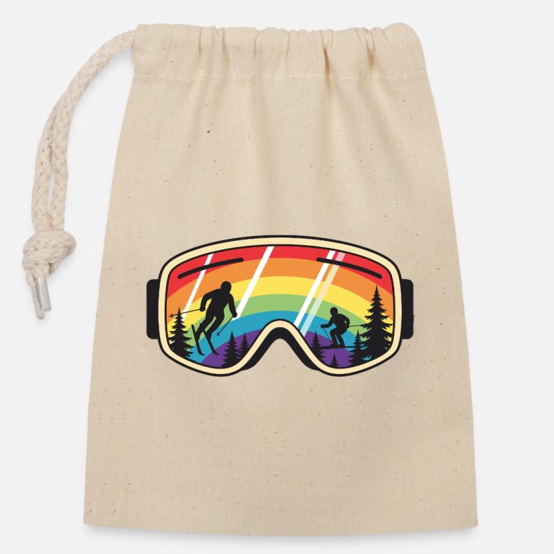 Skibrille Regenbogenberg - Verschließbarer Geschenkbeutel aus Baumwolle (14x20cm) - Natur