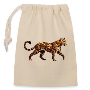 Ornamentierter Leopard Tribal Floral Muster Motiv - Verschließbarer Geschenkbeutel aus Baumwolle (14x20cm) - Natur - Vorne