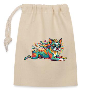 Bunter Hund Pop Art Muster und cooler Sonnenbrille - Verschließbarer Geschenkbeutel aus Baumwolle (14x20cm) - Natur - Vorne