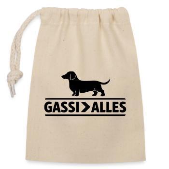 Gassi > Alles  - Verschließbarer Geschenkbeutel aus Baumwolle (14x20cm) - Natur - Vorne