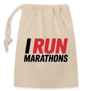 I Run Marathon Schriftzug - Verschließbarer Geschenkbeutel aus Baumwolle (14x20cm) - Natur - Vorne