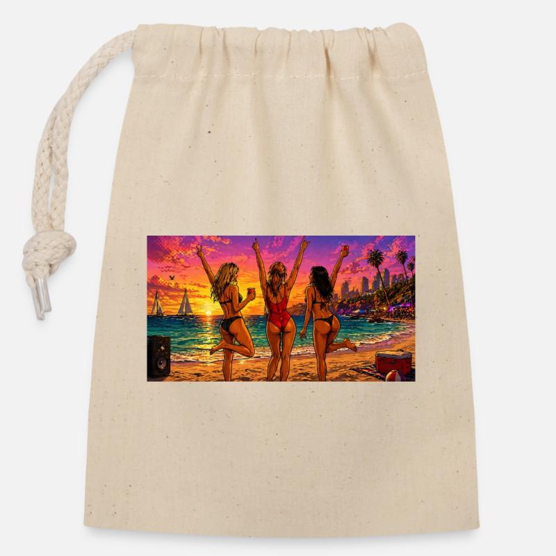 Ocean Mood - Closable cotton gift bag (14x20cm) - nature