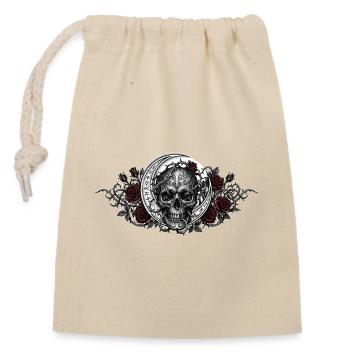 Gotischer Totenkopf / Schädel, Mond, Rote Rosen - Verschließbarer Geschenkbeutel aus Baumwolle (14x20cm) - Natur - Vorne