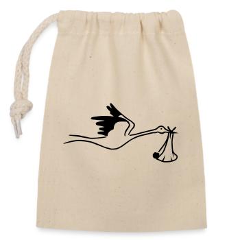 Storch mit Baby - Verschließbarer Geschenkbeutel aus Baumwolle (14x20cm) - Natur - Vorne