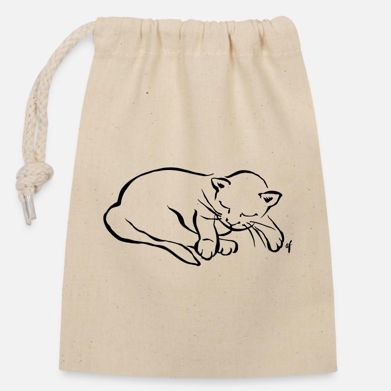 Mon petit chat dort - Sac cadeau en coton avec cordon (14 x 20 cm) - nature