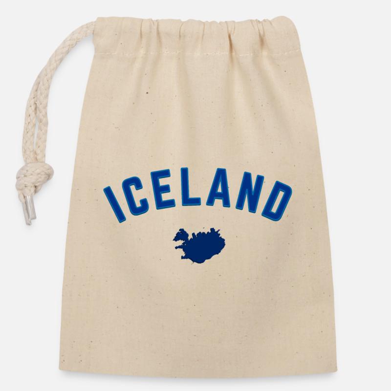 Iceland Blau Karte Bogen Design - Verschließbarer Geschenkbeutel aus Baumwolle (14x20cm) - Natur