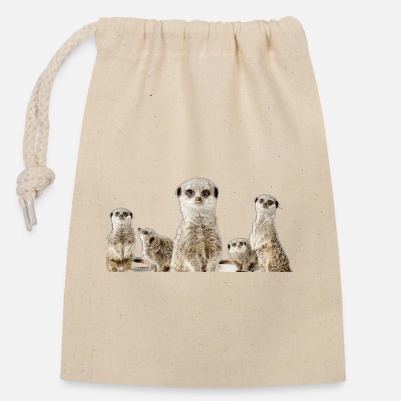 Erdmännchen Familie - Verschließbarer Geschenkbeutel aus Baumwolle (14x20cm) - Natur