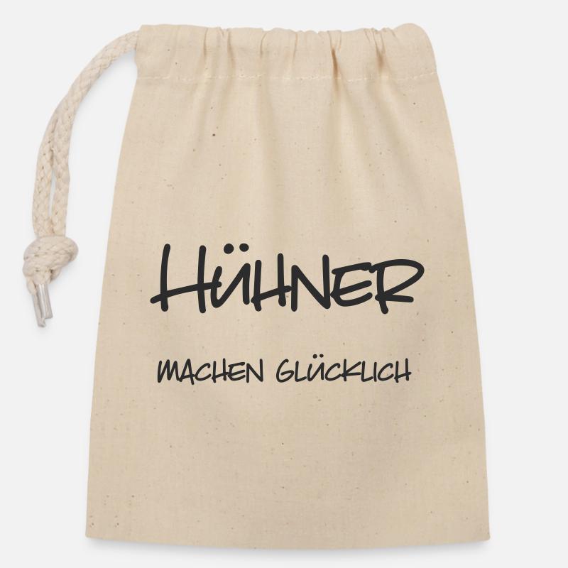 Hühner machen glücklich - Verschließbarer Geschenkbeutel aus Baumwolle (14x20cm) - Natur