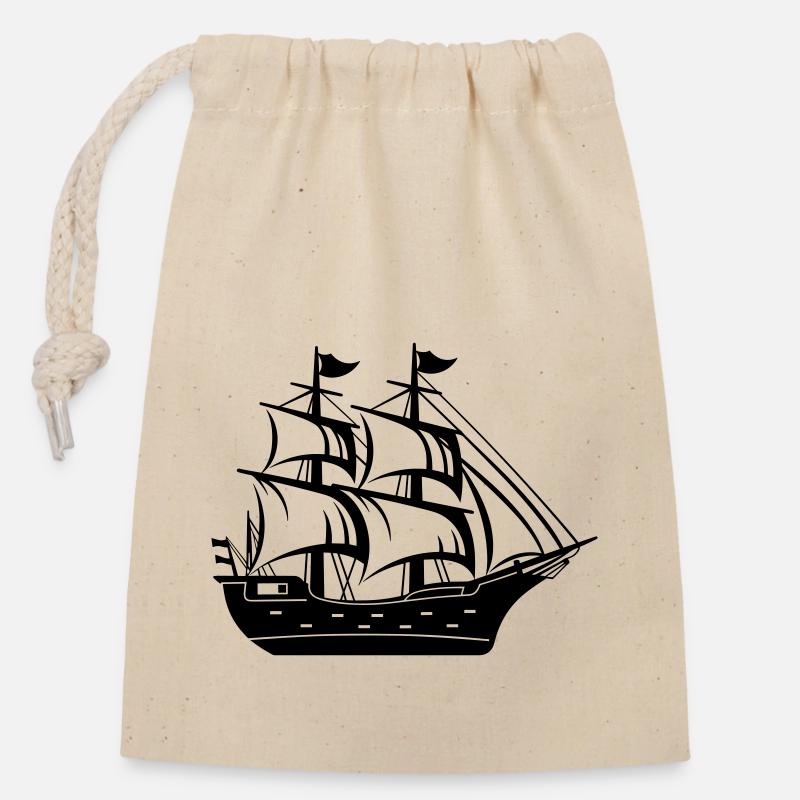 Bateau pirate - Sac cadeau en coton avec cordon (14 x 20 cm) - nature