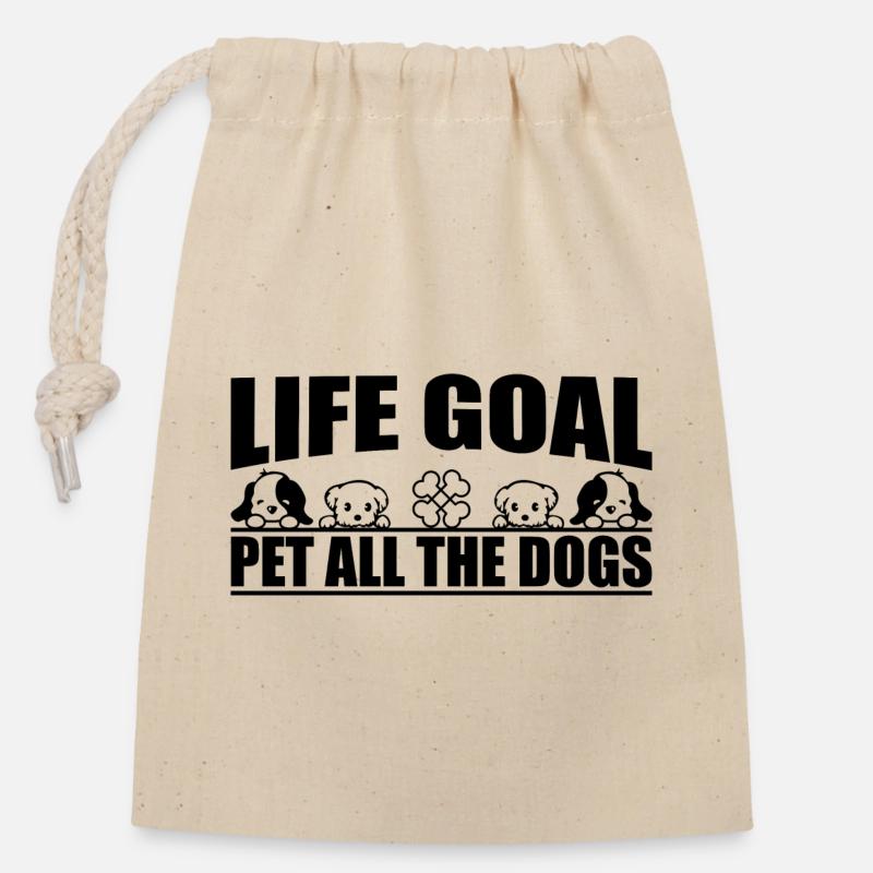 Objectif de vie Animaux de compagnie Tous les chiens - Sac cadeau en coton avec cordon (14 x 20 cm) - nature