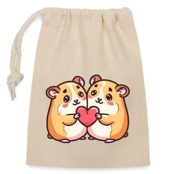 Couple De Hamsters Amoureux Des Animaux Pour La Saint-Valentin - Sac cadeau en coton avec cordon (14 x 20 cm) - nature - Devant