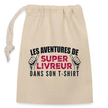 Les Aventures de Super Livreur Dans Son T-shirt - Sac cadeau en coton avec cordon (14 x 20 cm) - nature - Devant