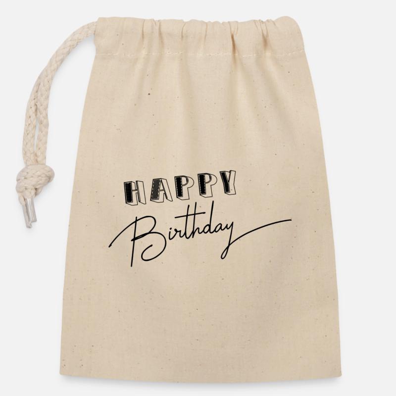 HAPPY BIRTHDAY. ANNIVERSAIRE. - Sac cadeau en coton avec cordon (14 x 20 cm) - nature
