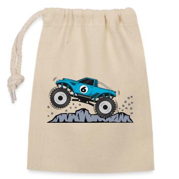 Monster Truck Anniversaire 6 Turquoise - Sac cadeau en coton avec cordon (14 x 20 cm) - nature - Devant