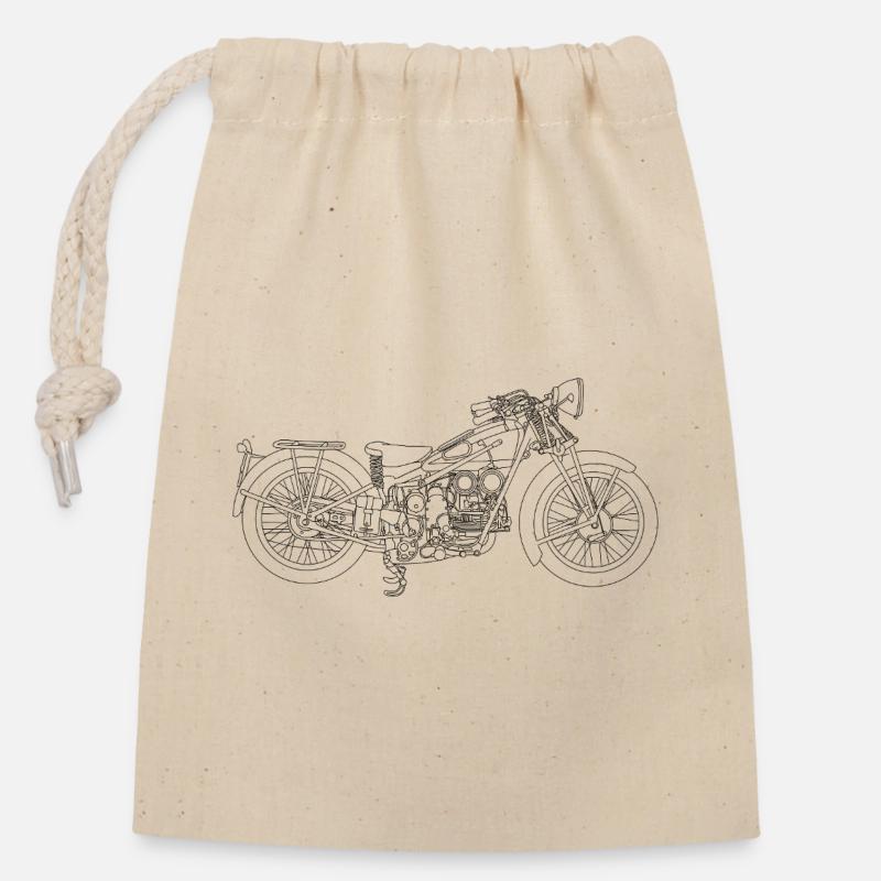 Retro Motorrad - Verschließbarer Geschenkbeutel aus Baumwolle (14x20cm) - Natur